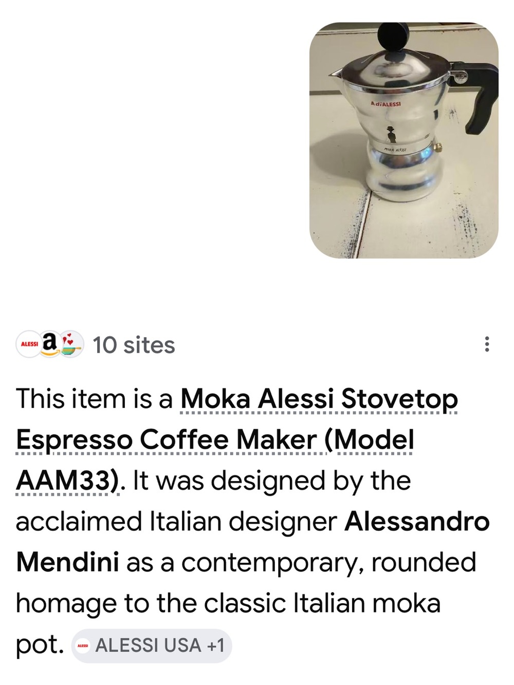 Moka Alessi Expresso Coffee Maker. Good condition. Allasandro Mendini. - Picture 8 of 11